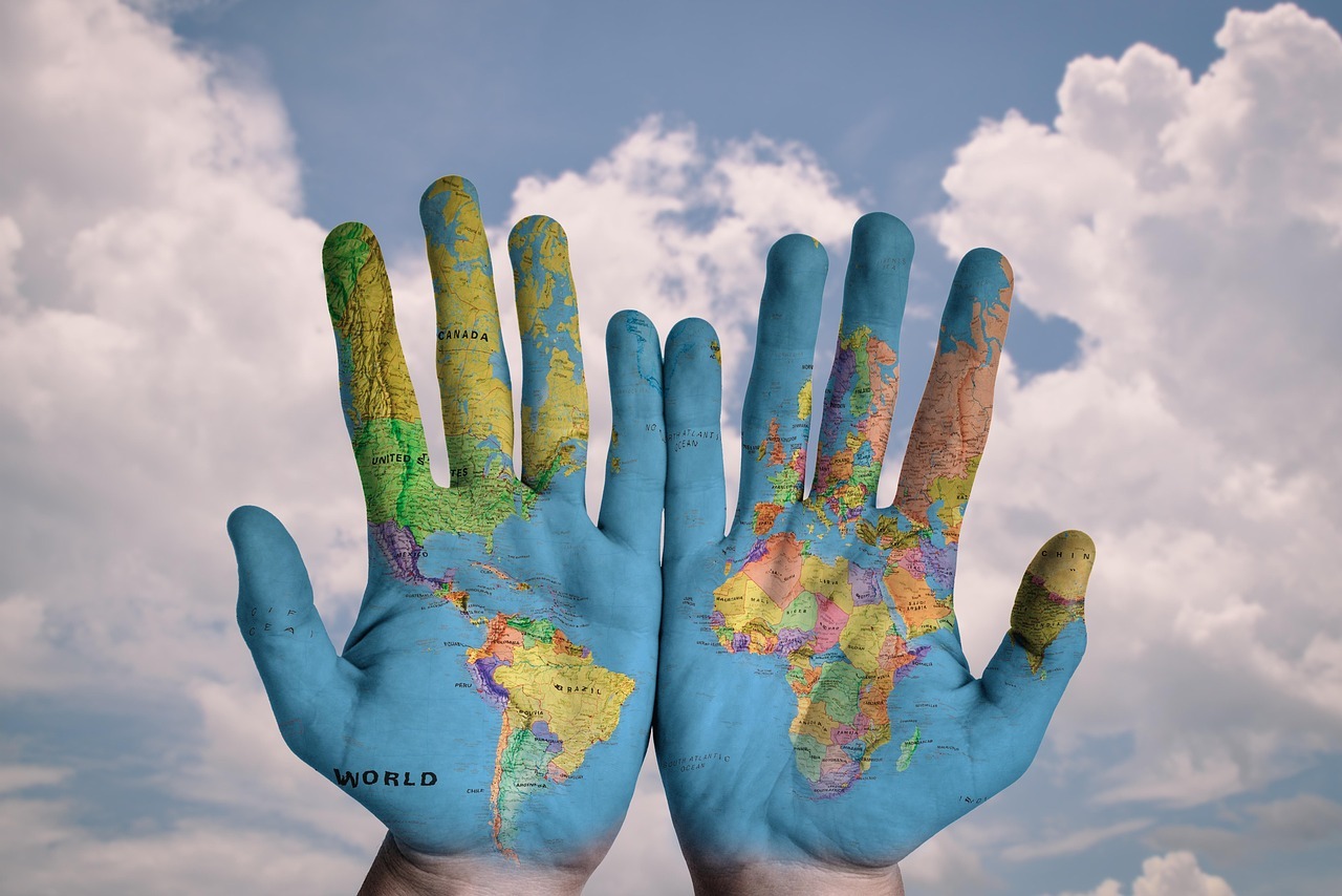 hands, world, map, global, earth, globe, continents, world map, palms, fingers, idea, concept